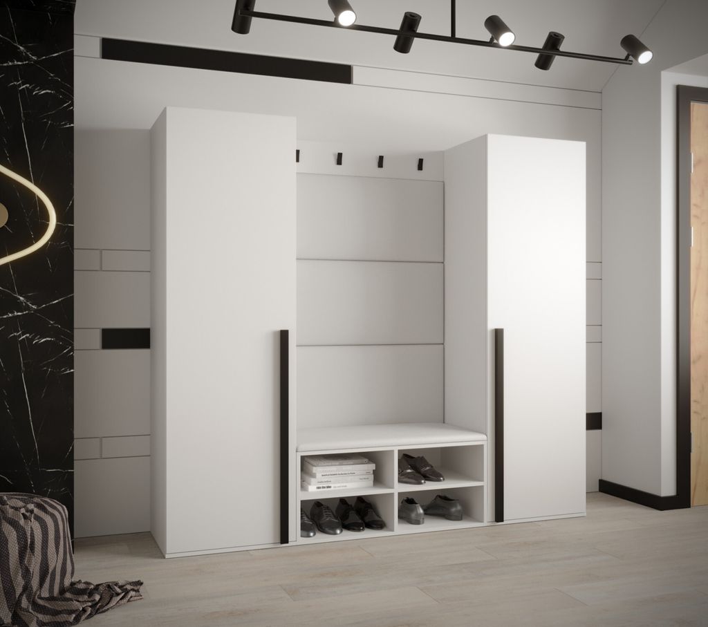 Flur-Set mit gepolsterten Paneelen HARRISON – Weiß, weiße Paneele aus