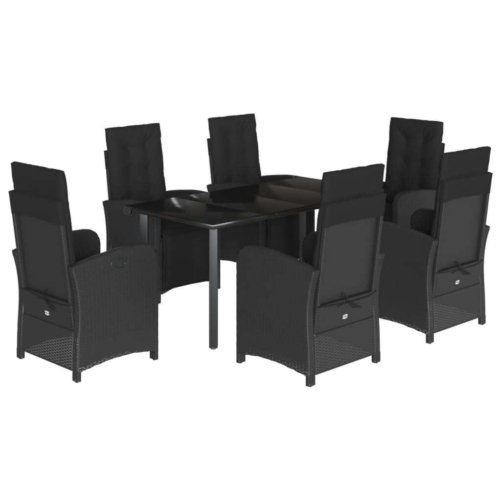 7-tlg. Garten-Essgruppe mit Kissen Schwarz Poly Rattan