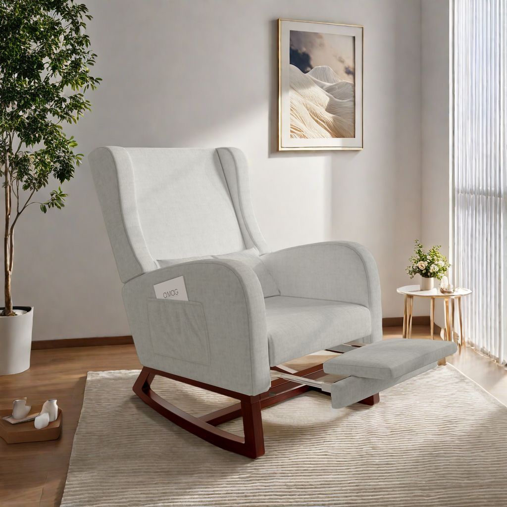 Schaukelstuhl Schwingsessel Akzentstuhl Wohnzimmersessel für Schlafzimmer, Belastbarkeit bis 120 kg, Polyester, grau