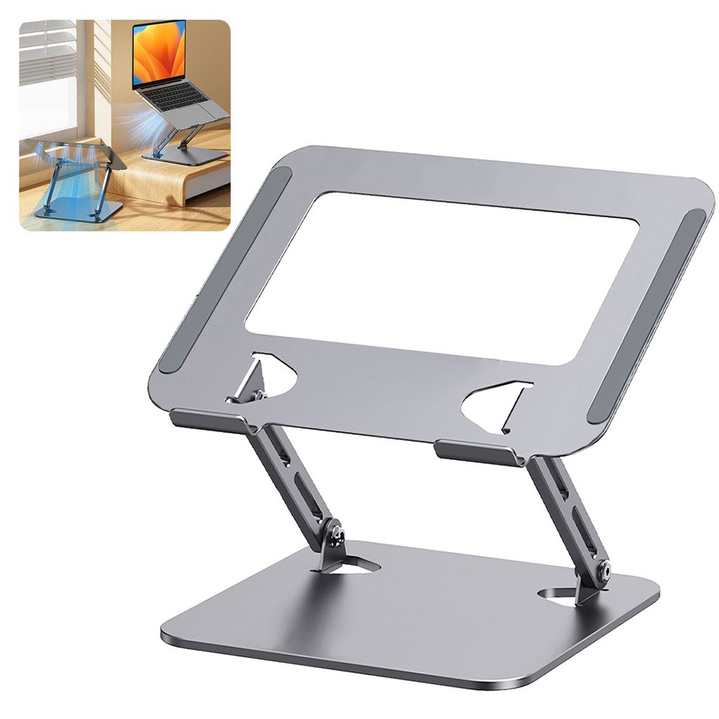 Verstellbarer Laptop-Ständer aus Aluminium, faltbar mit Lüfterkühlung, höhenverstellbar, Kohlenstoffstahl für bessere Kühlung und Komfort.