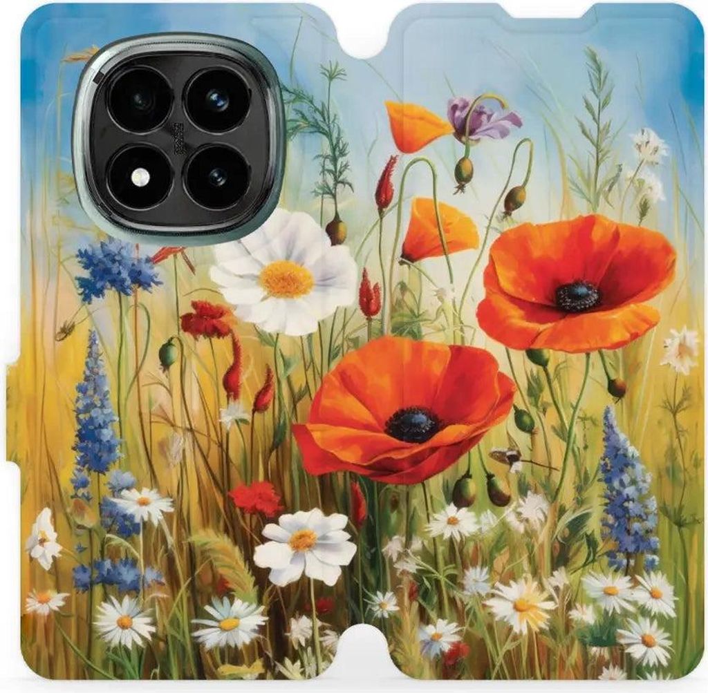 Handyhülle mit klappe für Xiaomi Redmi Note 14 Pro Plus 5G, Mobiwear Book, Wiesenblumen