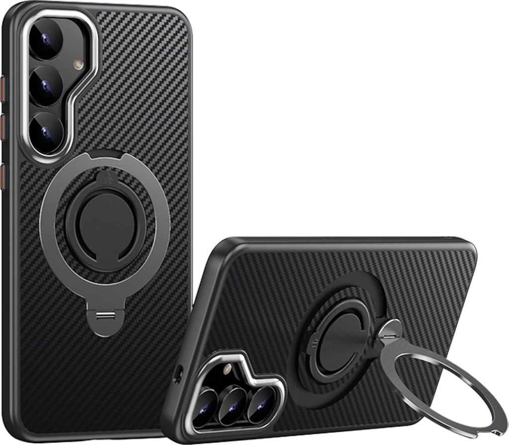 Für Samsung Galaxy S25 MagSafe Carbon Design TPU 360 Ring Schutz Hülle Case Grau