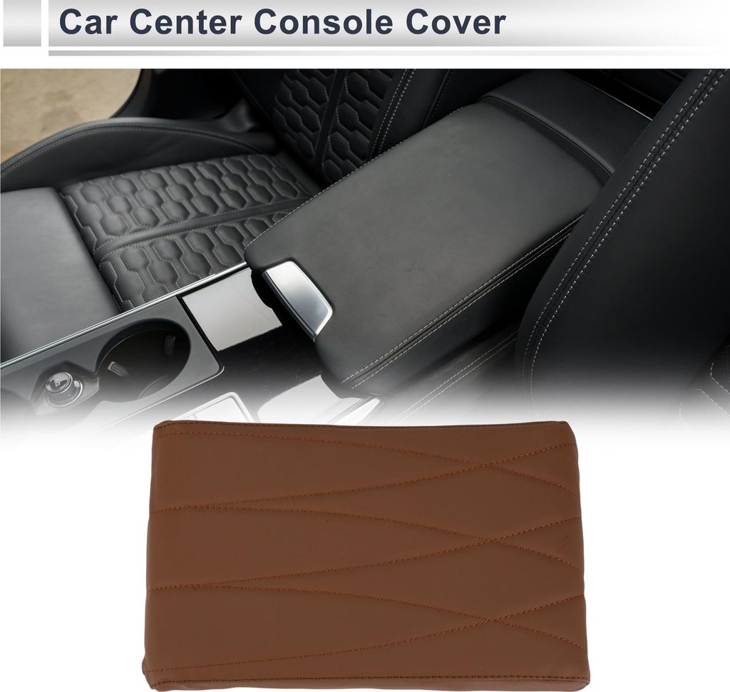 Auto Mittelkonsole Abdeckung Mittelkonsole Kissen 32x20x5cm / 12.6"x7.87"x1.97" Hellbraun Nappa Leder