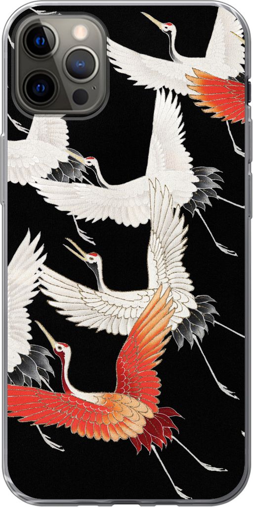 MuchoWow Handyhülle Schutzhülle Hülle für Telefoonhoesje iPhone 12 Pro Max Japandi - Kranich - Rot - Weiß Silikon Softcase Handy Hülle - Ha...