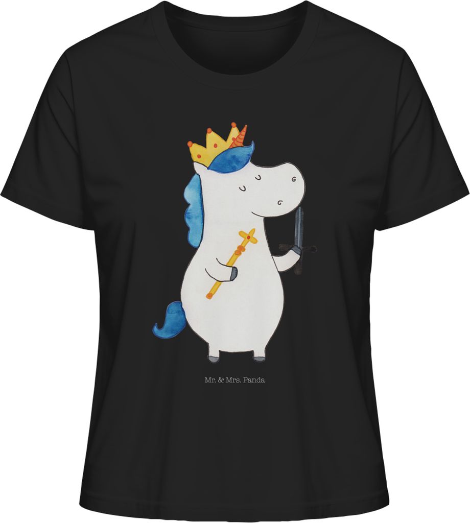 Mr. & Mrs. Panda Damen Oberteil Einhorn König mit Schwert Größe S - Schwarz - Geschenk, Unicorn, T-Shirt für Frauen, Einhörner, Kurzarmshirt, ...