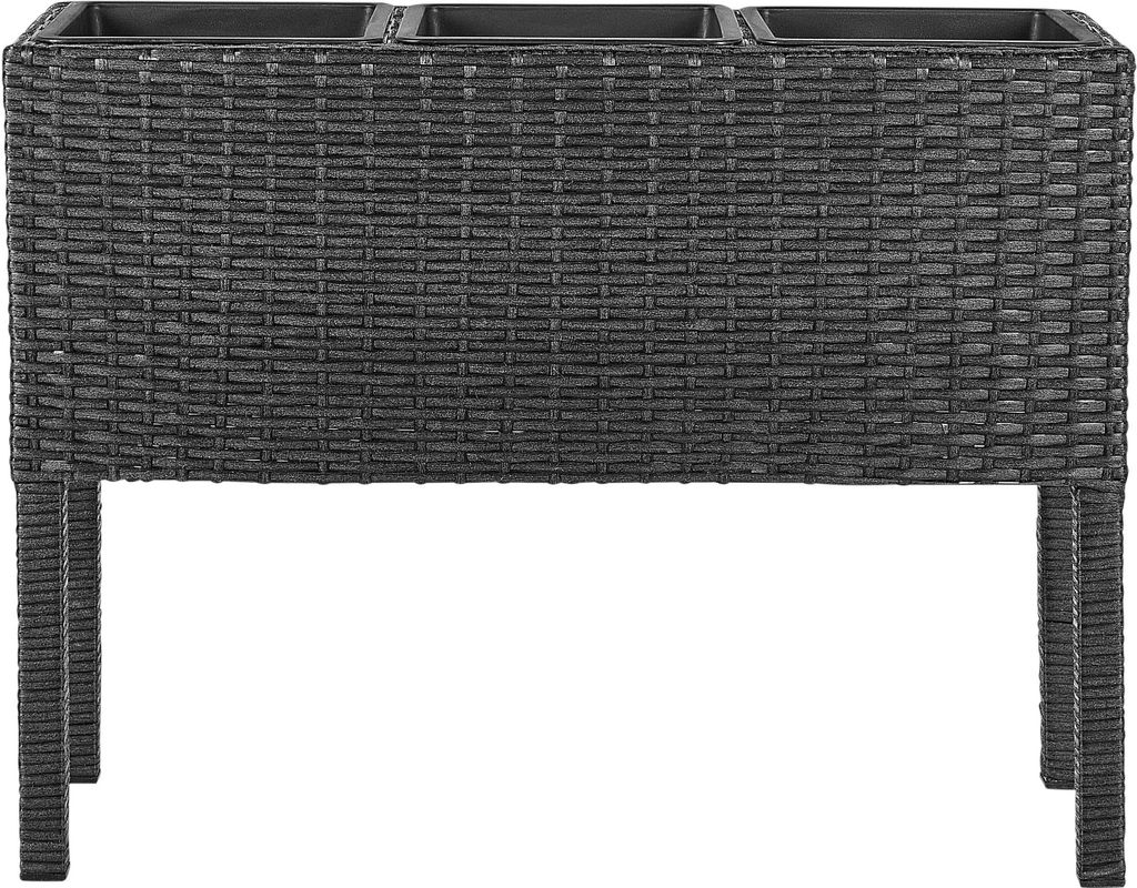 BELIANI Hochbeet auf Stelzen Schwarz Rattan Rechteckig 77 x 28 cm mit 3 Einsätzen Boho Garten Outdoor Balkon Terrasse Hoher Pflanzkasten mit Füßen