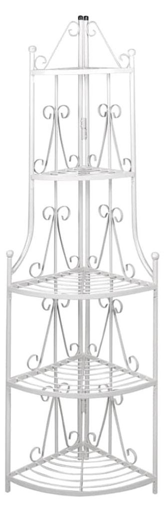 Zimilo Eck Pflanzenregal, 5-stufiges Blumenregal aus Stahl, 160 cm, Blumenständer Garten mit Rosenmuster, für Garten Balkon Terrasse, Weiß