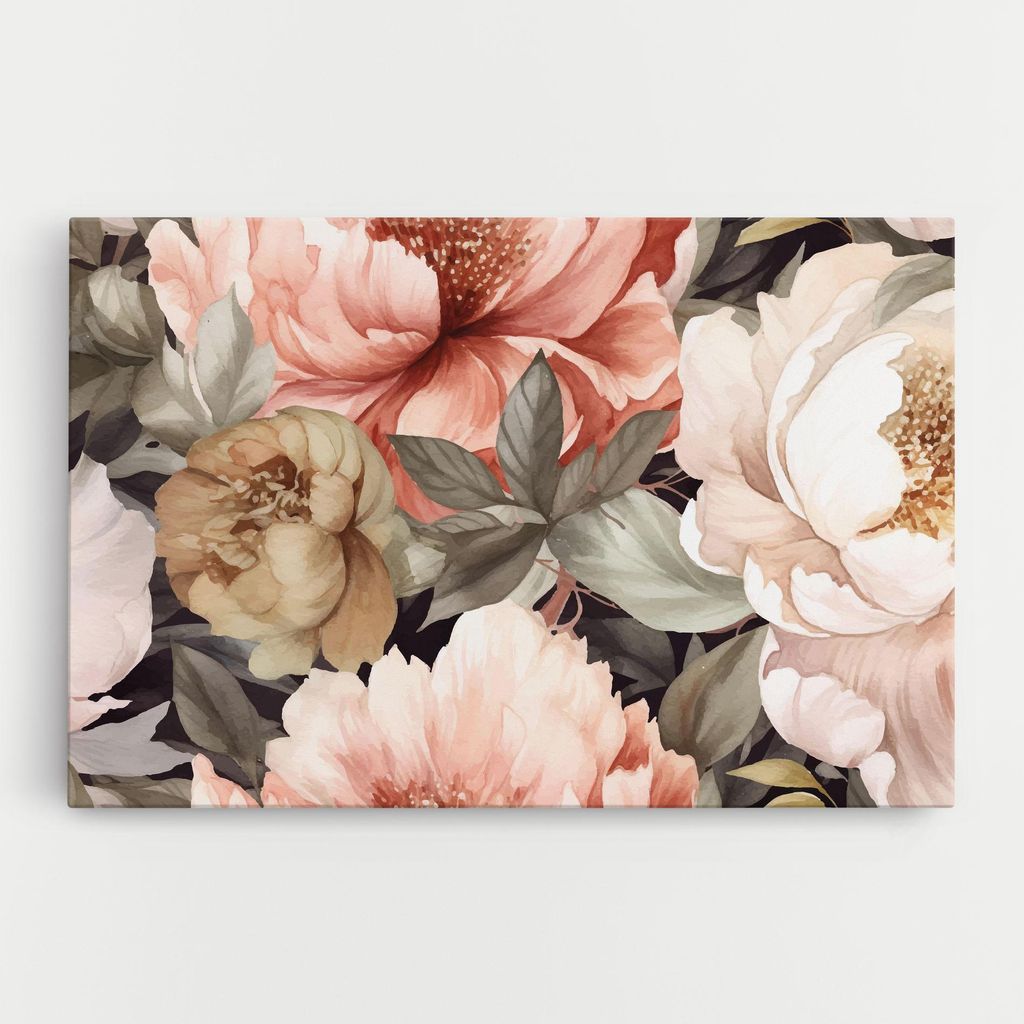 ARTHUB Leinwandbild 80x120 cm, Cream Pink Peony | Wohnzimmerdekoration, Hängende Bilder, Wanddekoration, Heimdekoration, Blumen, Pfingstrosen