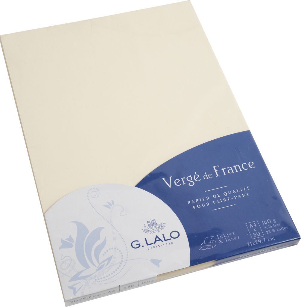 G.Lalo 4x Packung 50 Bl Vergé-Papier, A4, 160g, Vergé de France Elfenbein 41416L