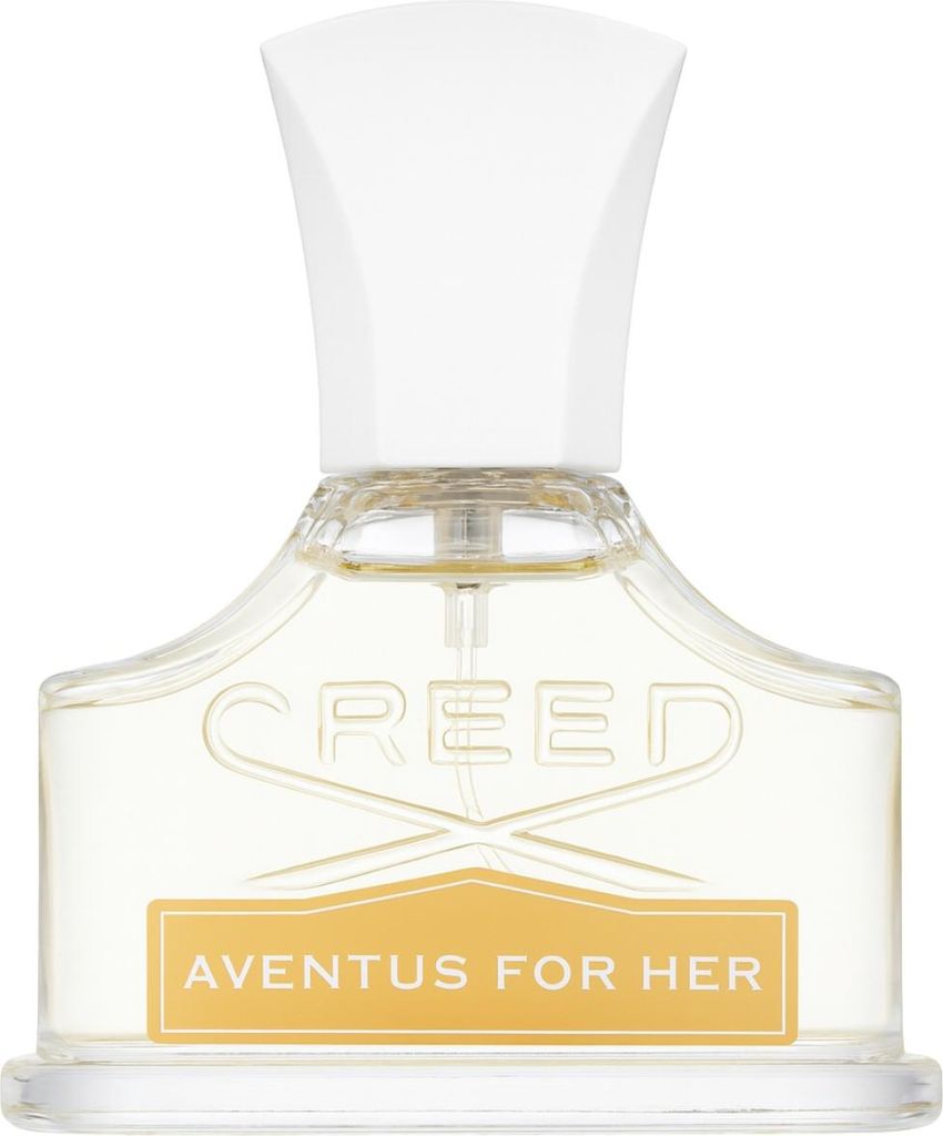 A clear, front-facing studio shot of a Creed Aventus Eau de Parfum bottle for women.