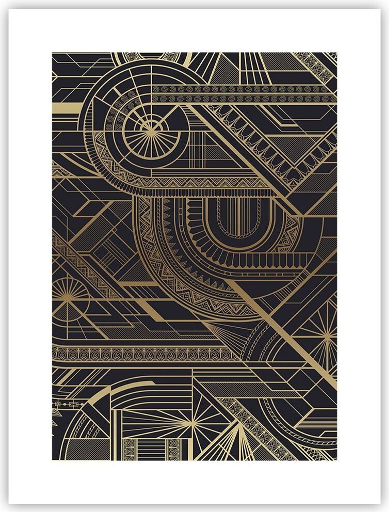 Poster - Poster ohne Rahmen - Ornament Gold Schwarz - 30x40 cm - Wand Bild - Wanddeko - Wandbilder - Kunstposter - Wandposter - Bilder - Kunstdruck...