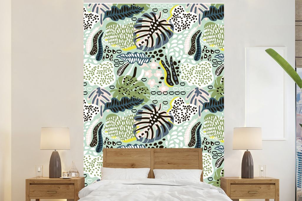 MuchoWow Fototapete für Wohnzimmer oder Schlafzimmer Wandtapete Vinyl Motivtapete Dschungel - Blätter - Pflanzen - 225x350 cm - Schlafzimmer ta...