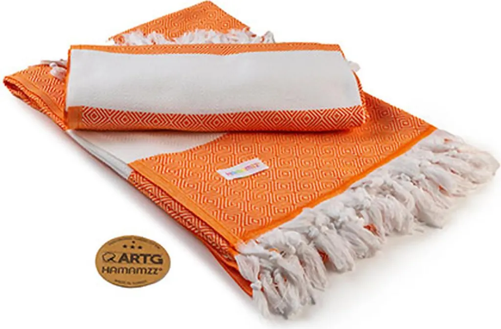 Drap de Hammam Marmaris Luxe 100x180 cm Orange en Pur Coton Doux