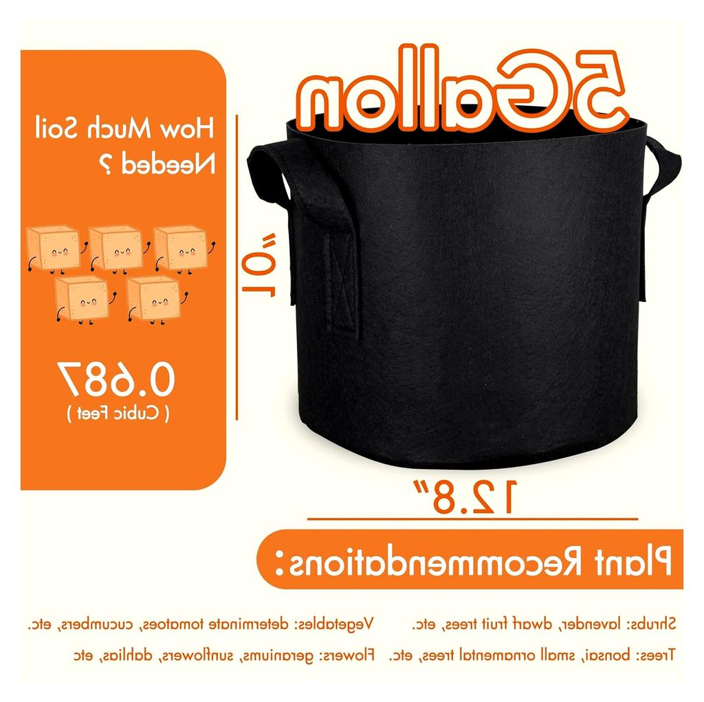 10er-Pack Pflanzbeutel 5 Gallonen, ca. 19 l, mit Belüftung und Griffen