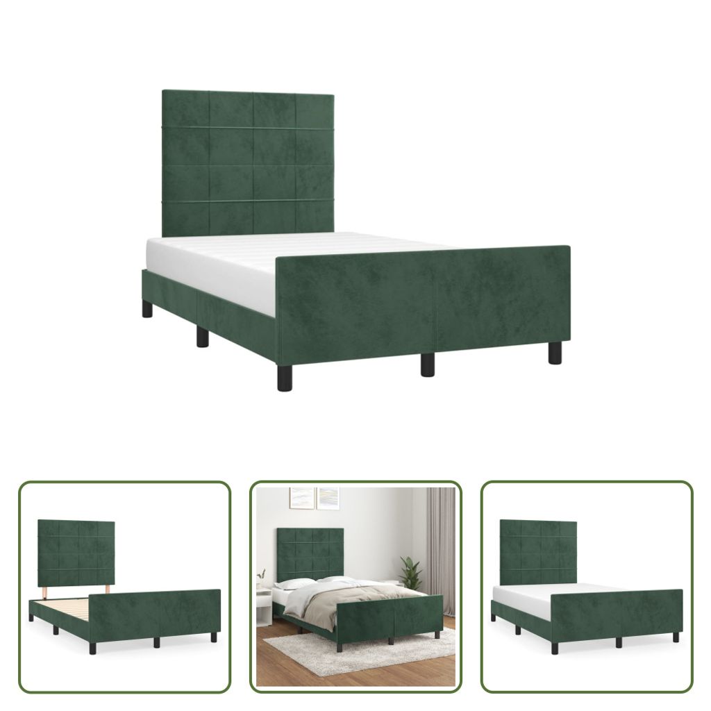 The Living Store Bettgestell mit Kopfteil Dunkelgrün 120x190 cm Samt