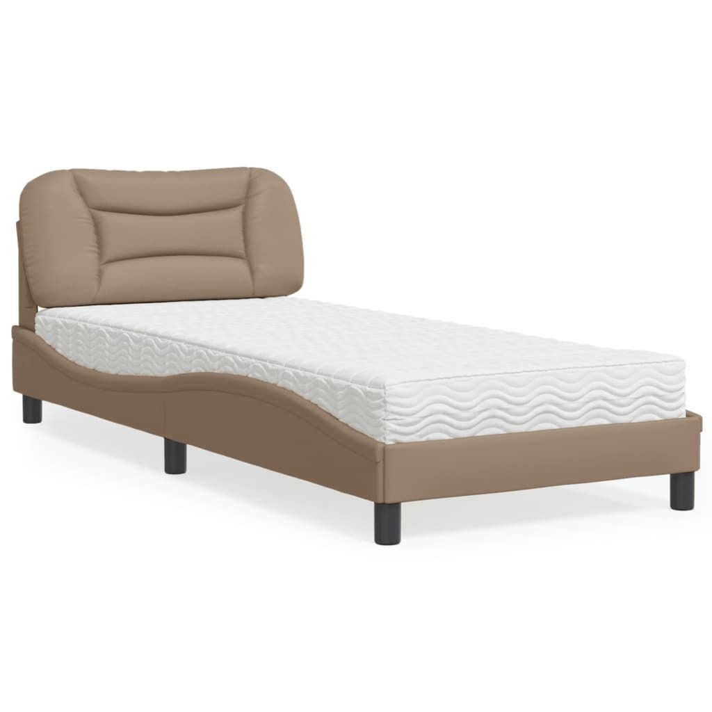 Design Bett mit Matratze Cappuccino-Braun 90x190 cm Kunstleder, Klassische Betten 2024 Neu
