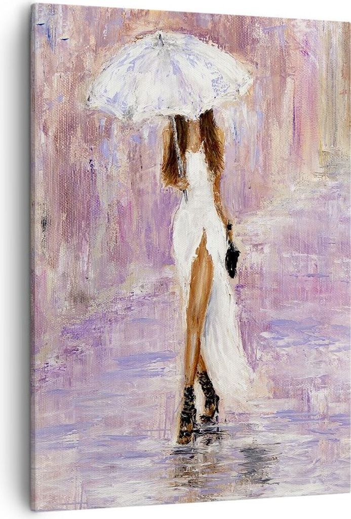 Bild auf Leinwand - Leinwandbild - Einteilig - Frau Regenschirm - 50x70cm - Wand Bild - Wanddeko - Wandbilder - Leinwanddruck - Kunstdruck - Wandde...