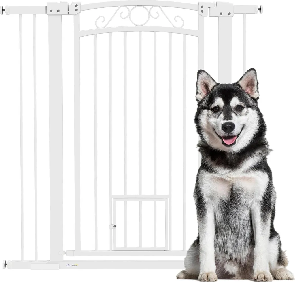 Barrière pour chien réglable 76-104 cm - Sécurité escalier en acier blanc