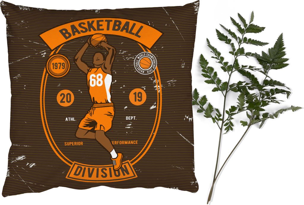 MuchoWow Zierkissen Sofakissen Wohnzimmer Dekokissen 50x50 cm Mancave - Basketball - Sport - Vintage - Orange - Komfort - Sofakissen
