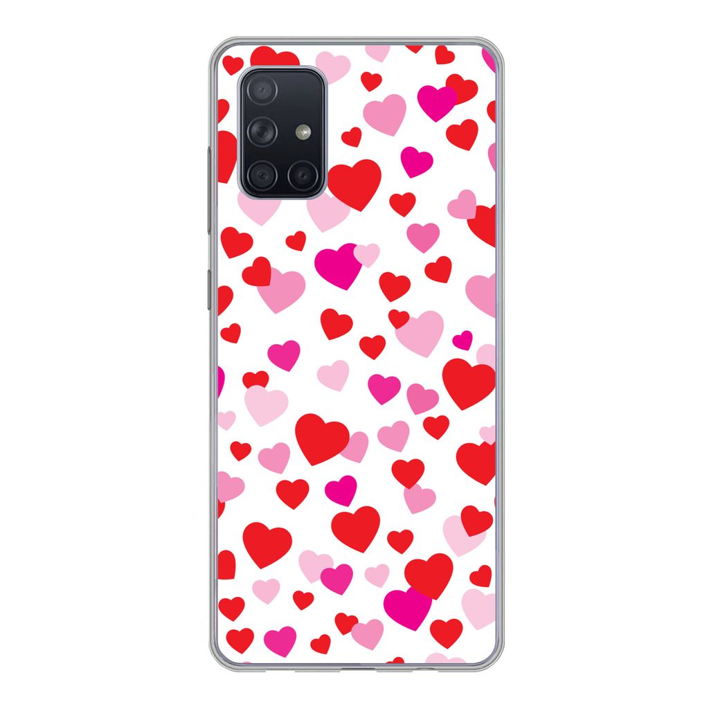 MuchoWow Handyhülle Schutzhülle Hülle für Samsung Galaxy A51 Eine Illustration mit bunten Herzen Silikon Softcase Handy Hülle - Schutzabdeckung