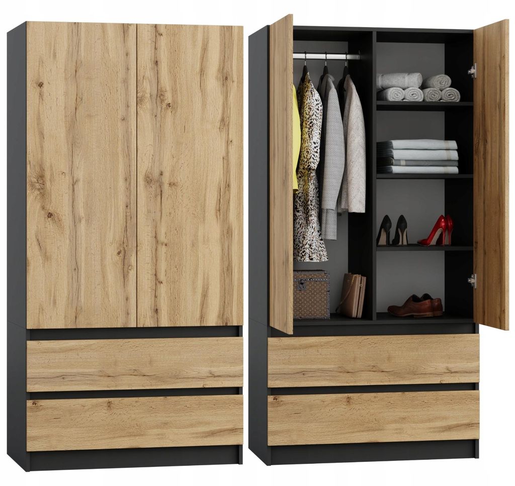 Kleiderschrank Antrazit/Wotan – 90 x 50 x 180 cm – 2 Produktbild 