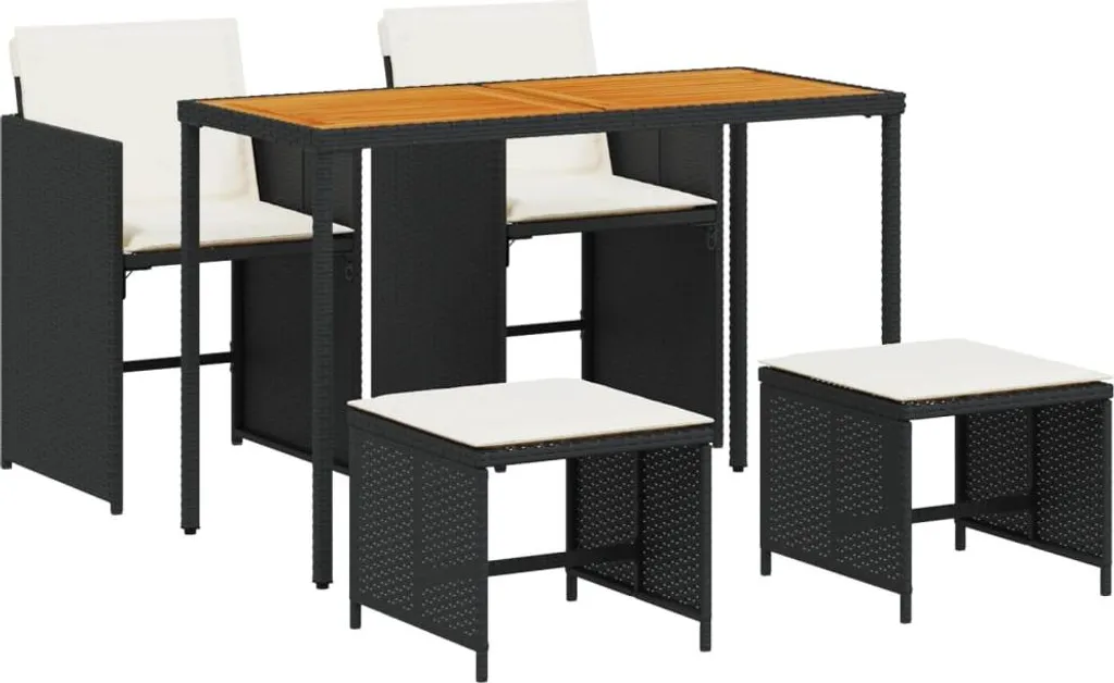 Ensemble repas extérieur pour 4 personnes, résine tressée noire et confort