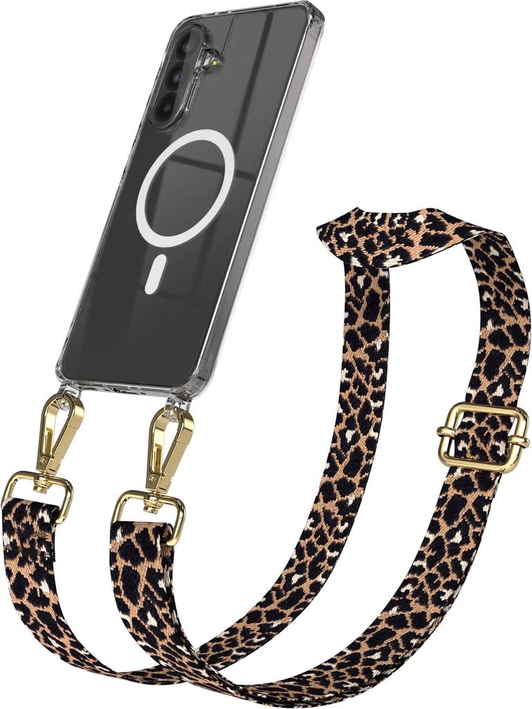 EAZY CASE - Handykette mit MagSafe Hülle für Samsung Galaxy A56, Handyband Leo Style, Karabiner Gold, Umhängeband in Schwarz