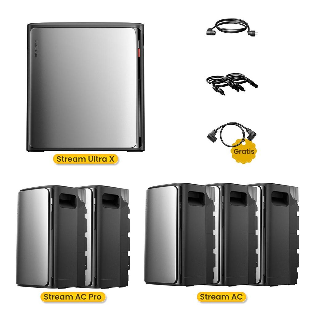 Powerness Balkonkraftwerk mit Speicher 13,44kWh EcoFlow STREAM Ultra X mit 2x STREAM AC Pro und 3x STREAM AC für Balkonkraftwerk, 4 MPPT, (0% MwSt)