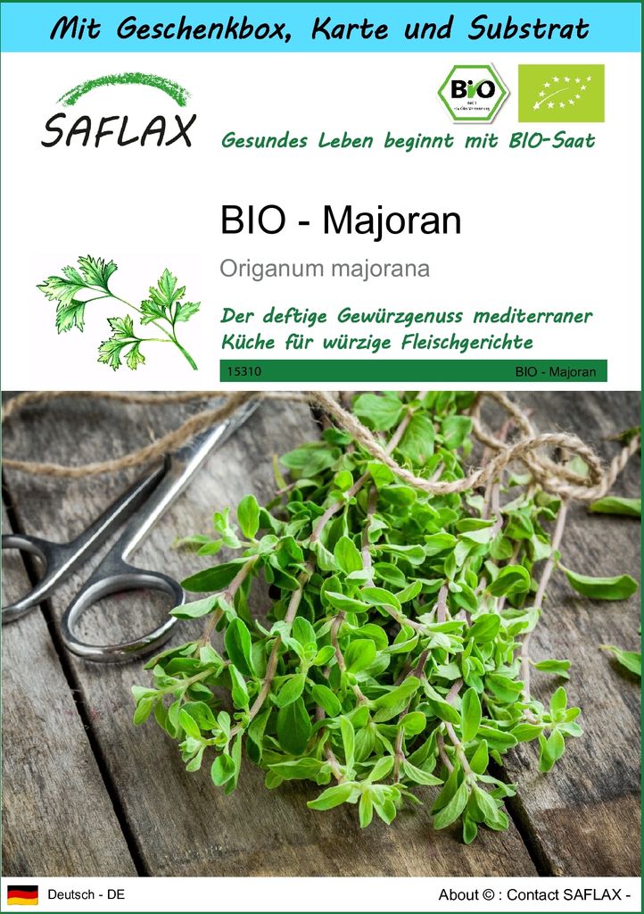 SAFLAX - Geschenk Set - BIO - Majoran - 700 Samen - Mit Geschenk- / Versandbox, Versandaufkleber, Geschenkkarte und Anzuchtsubstrat - Origanum majo...