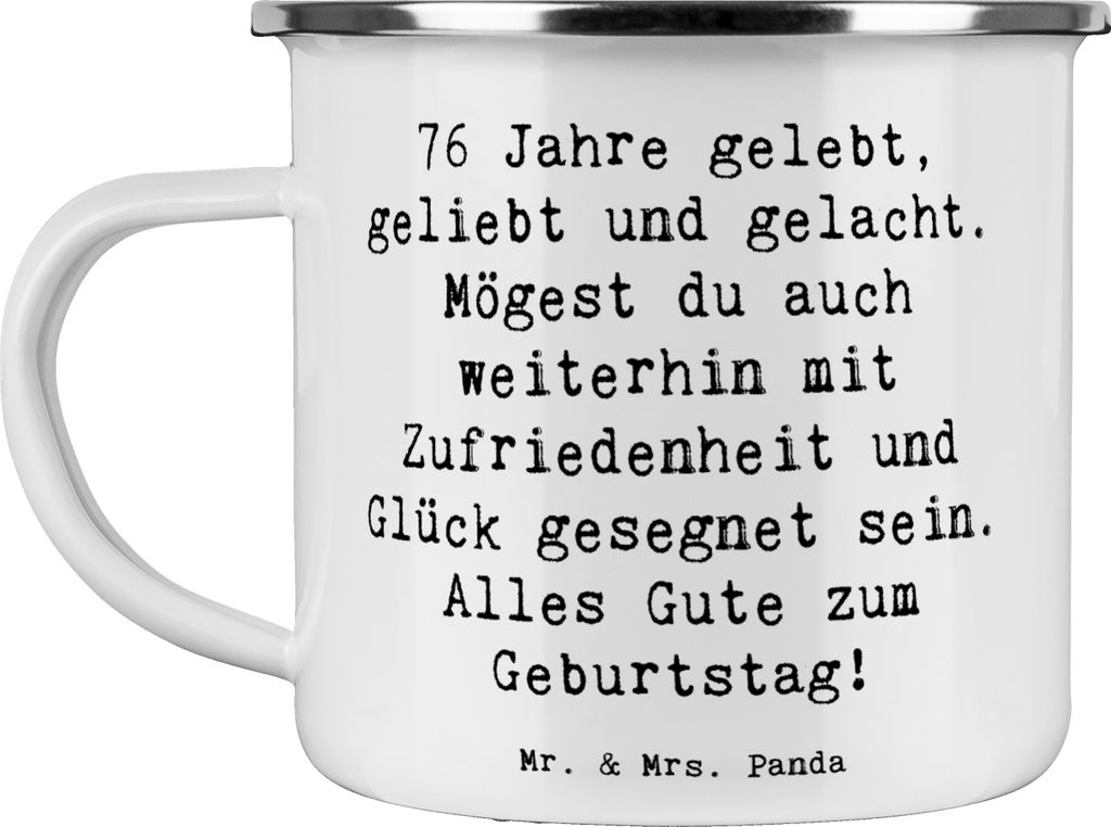 Mr. & Mrs. Panda Teetasse Spruch 76. Geburtstag - Weiß - Geschenk, Glückwunsch, Pott, liebevolle Geschenke, Geburtstagsfreude, Emaille Becher, An...