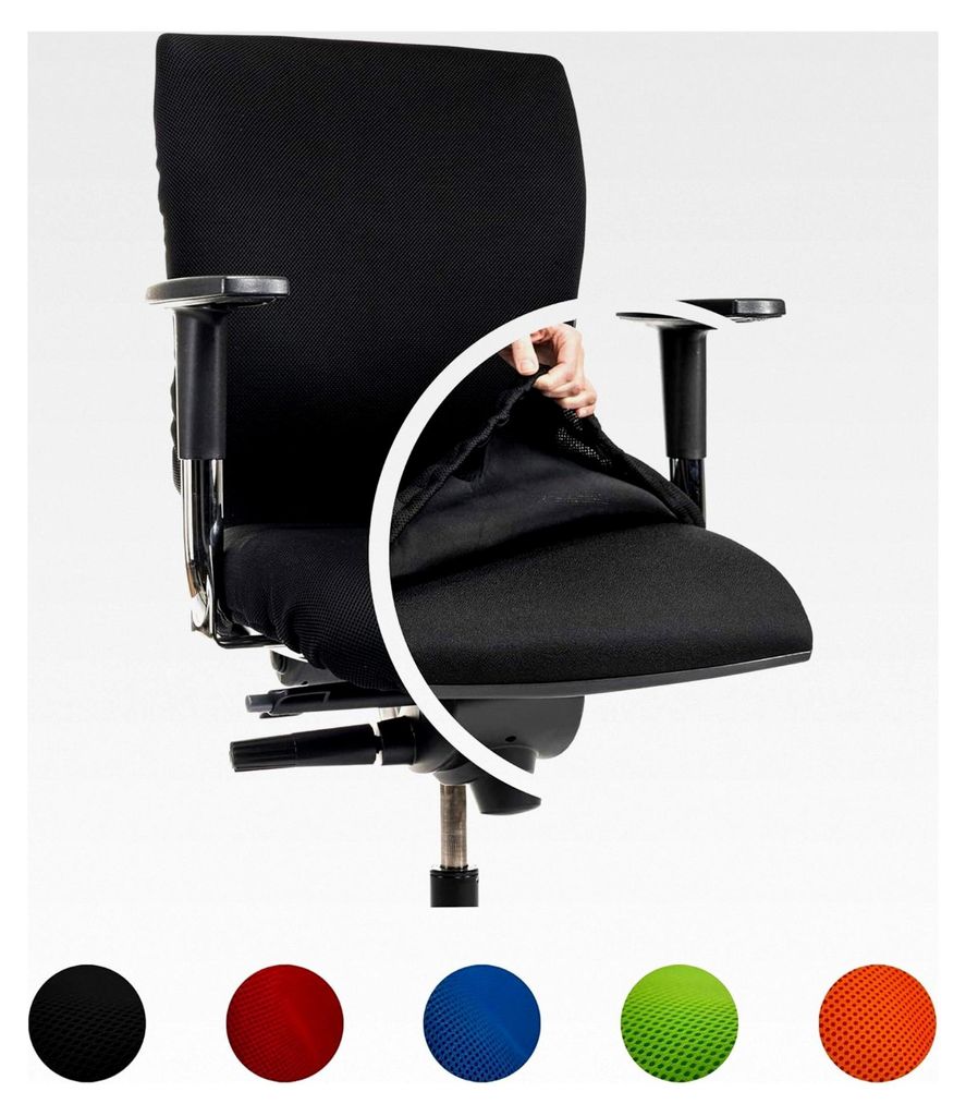 Bürostuhlbezug für die Sitzfläche (Größe Standard) - Sitzflächengröße ca. 40-52 cm Breite und ca. 40-52 cm Tiefe (Schwarz)