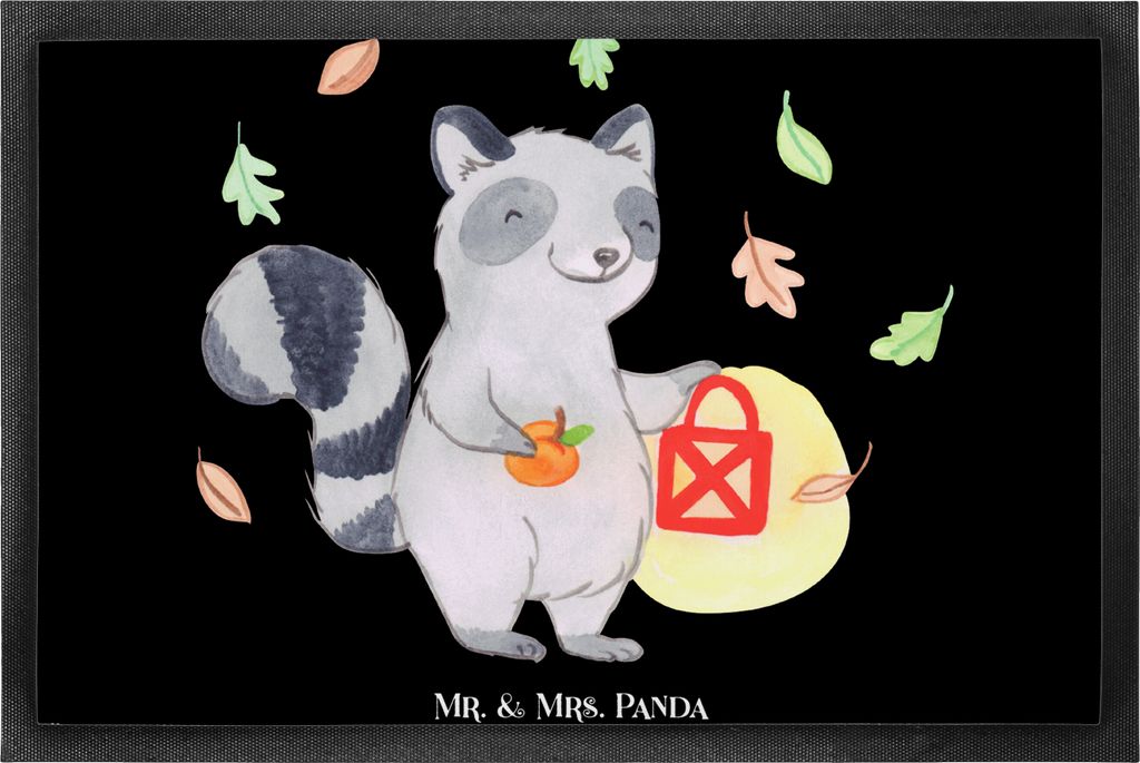 Mr. & Mrs. Panda Schmutzmatte Waschbär Laterne 50 x 75 cm - Schwarz - Geschenk, fußmatte, Halloween Deko, Fussmatte, Bodenvorleger, Schmutzfangma...