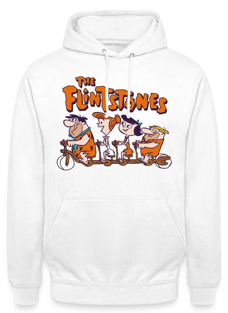 Spreadshirt The Flintstones Fred & Co Auf Steinzeit-Radtour Uni Hoodie, M, Weiß