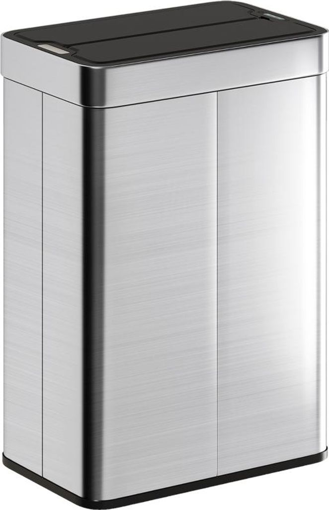Fortuna Lai Sensor-Mülleimer, 55 L Kapazität, Schmetterlingsdeckel, öffnet automatisch, Edelstahl, Silberfarben