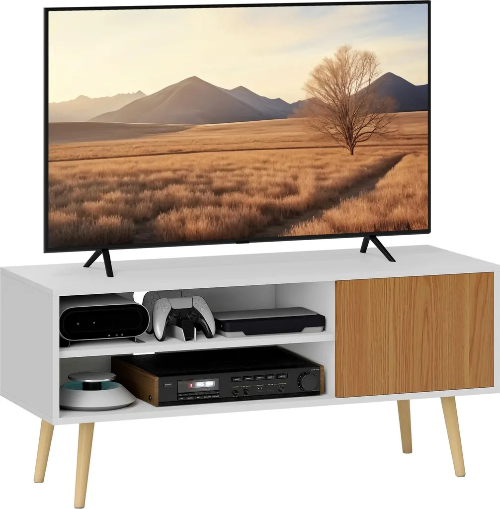 Meuble TV Style Nordique en Bois Blanc 110 cm pour Salon Contemporain