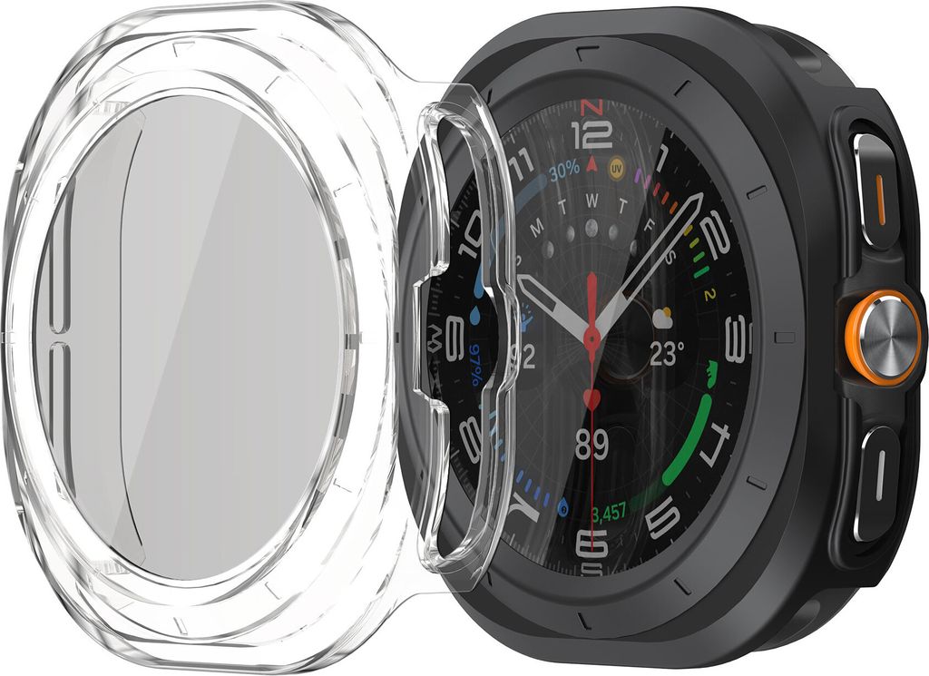 kwmobile 2x Rundum Cover kompatibel mit Samsung Galaxy Watch Ultra 47mm Hülle - Fullbody Fitnesstracker Privatsphäre Case - Set aus Glas - Transp...