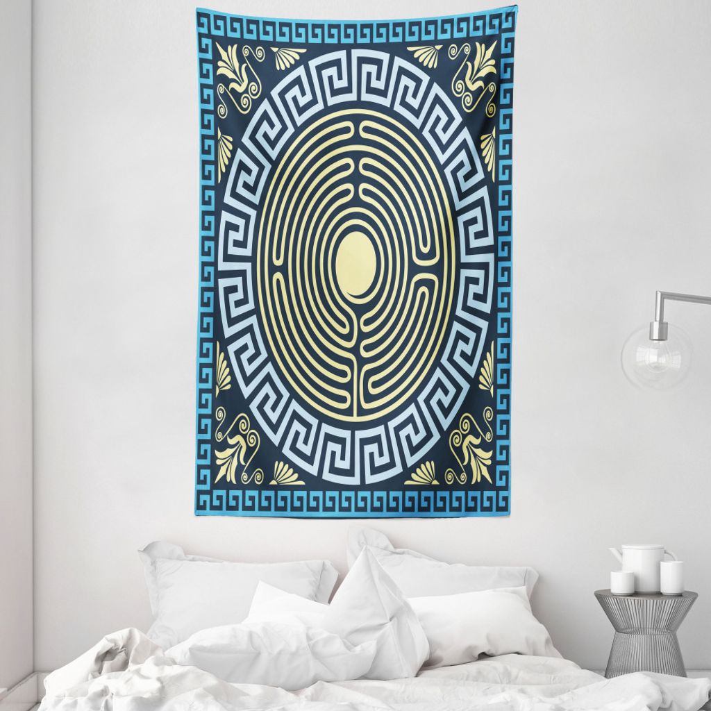 ABAKUHAUS Greek Key Wandteppich und Tagesdecke, Labyrinth aus Weiches Mikrofaser Stoff Waschbar ohne Verblassen Digitaldruck, 140 x 230 cm, Pale Ge...