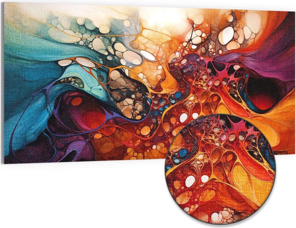 DEQORI Hybrid Leinwand Bild 100x50 cm 'Organische Farbwelten' Wandbild Glas flach modern