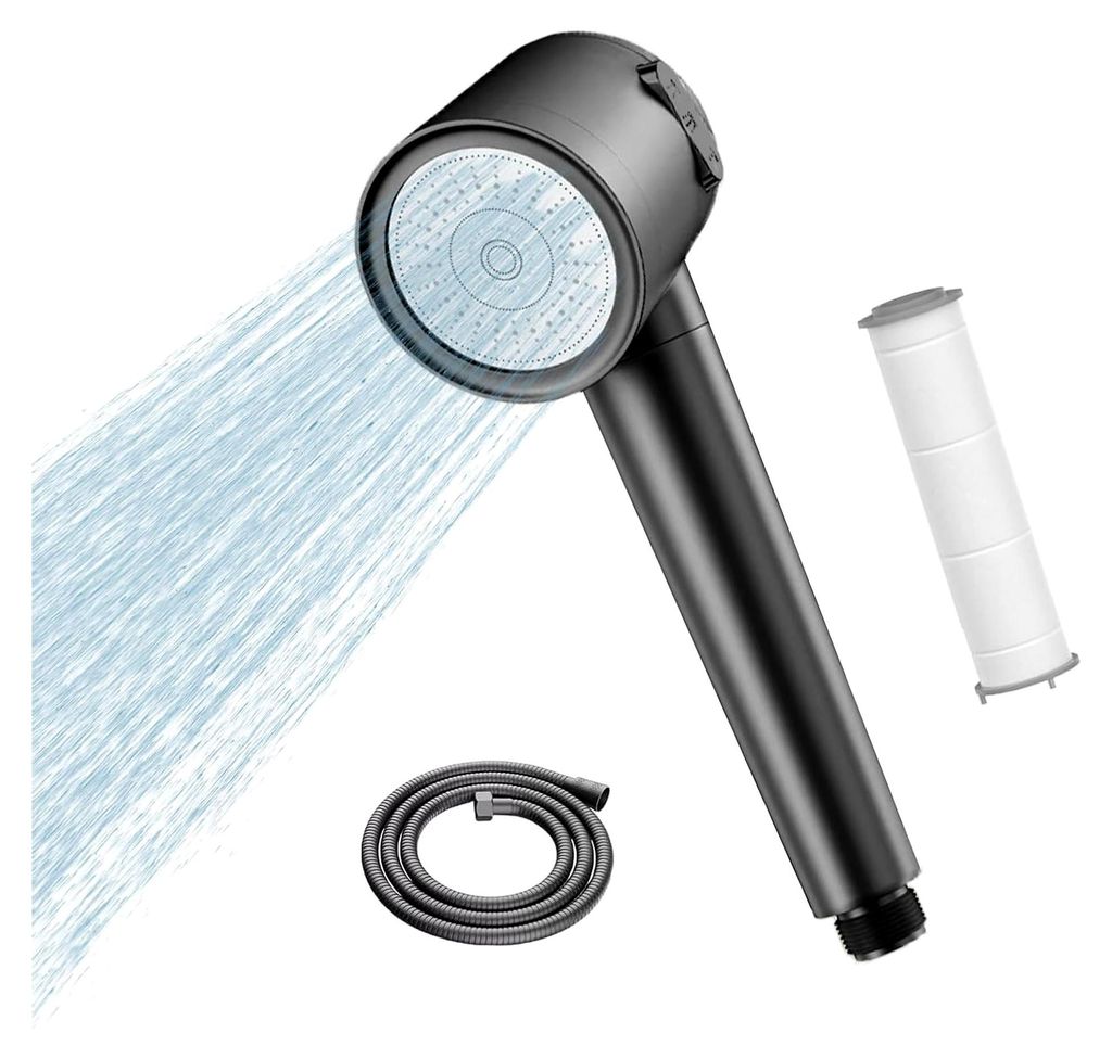 Duschkopf mit Filter - Handbrause mit Hochdruck und 15-Schicht-Filtersystem gegen Chlor, Kalk und Schwermetalle, 3 Strahlarten, Duschkopf mit 1,5 m...