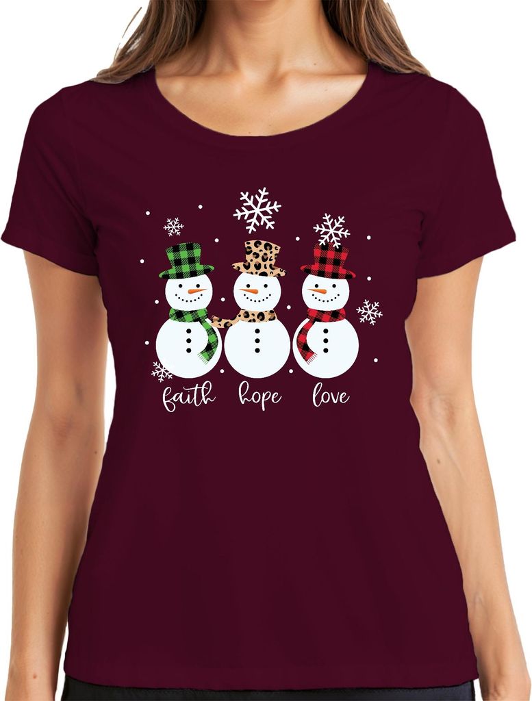 Faith hope love schneemann - Weihnachten Weihnachtsgeschenk Christmas Damen T-Shirt, Burgundy, M