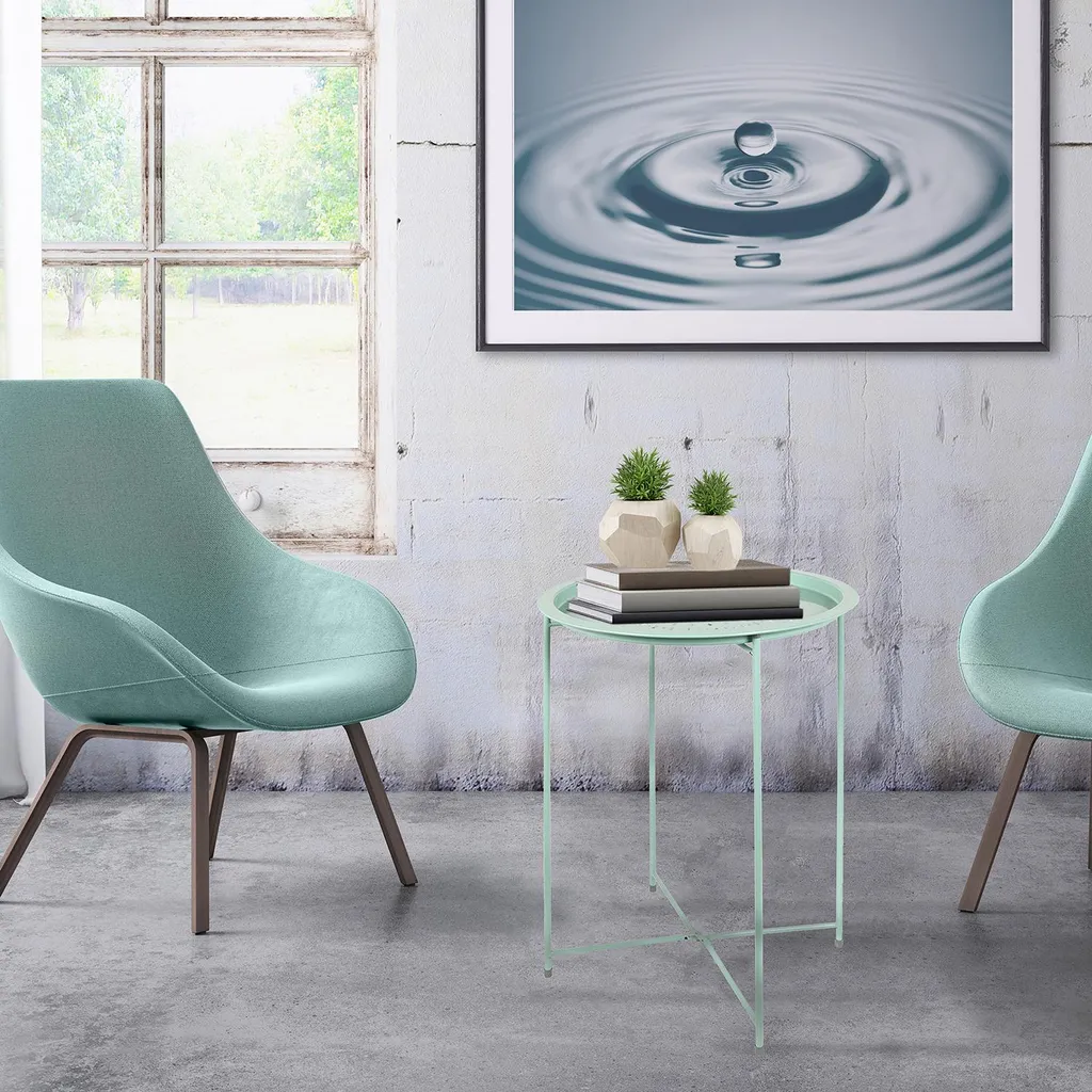 Petite Table d'Appoint Métal Vert Deau 60cm - Stable et Facile à Nettoyer