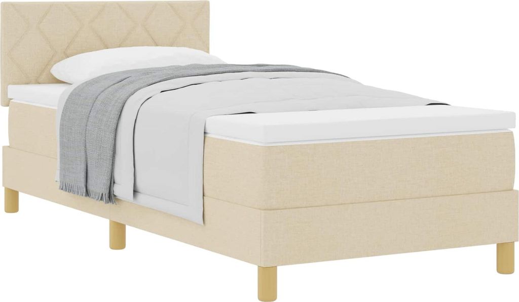 Boxspringbett mit Kissen mit Kopfteil Creme 90 x 200 cm Stoff