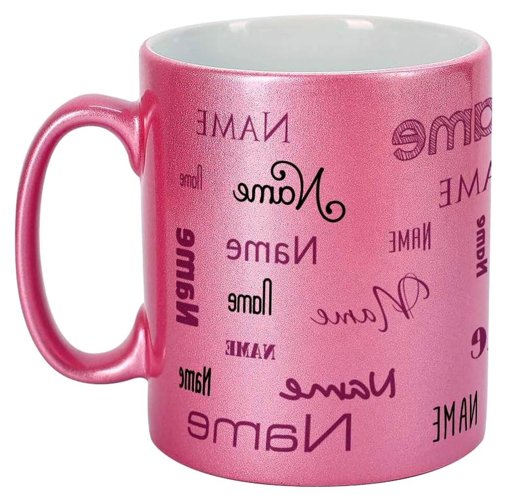 Namenstasse mit individuellem Namen in verschiedenen Schriftarten im Rosa Metallic Look