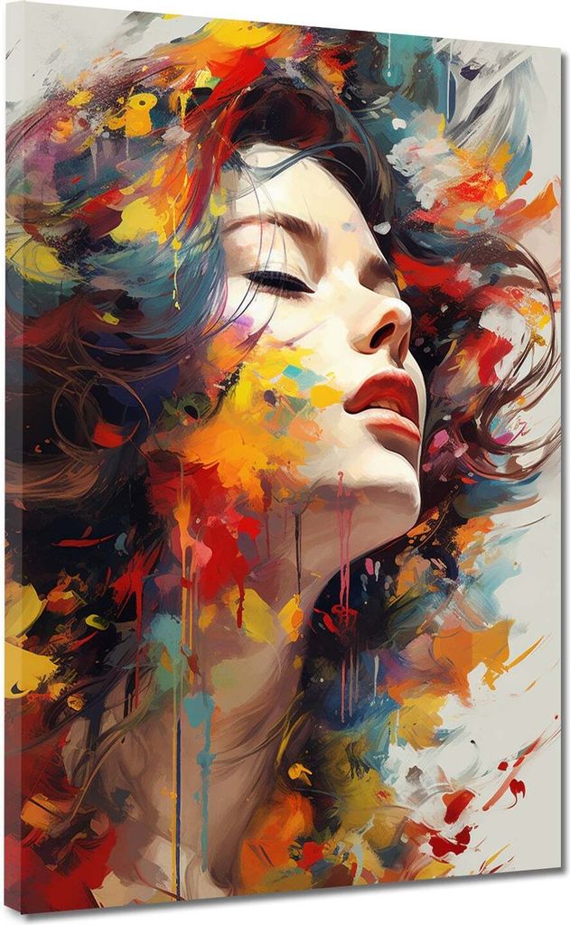 Abstrakt Frau im Wind Pop Art Leinwandbild Wandbild Kunstdruck XL Wanddeko: 75x100x4cm