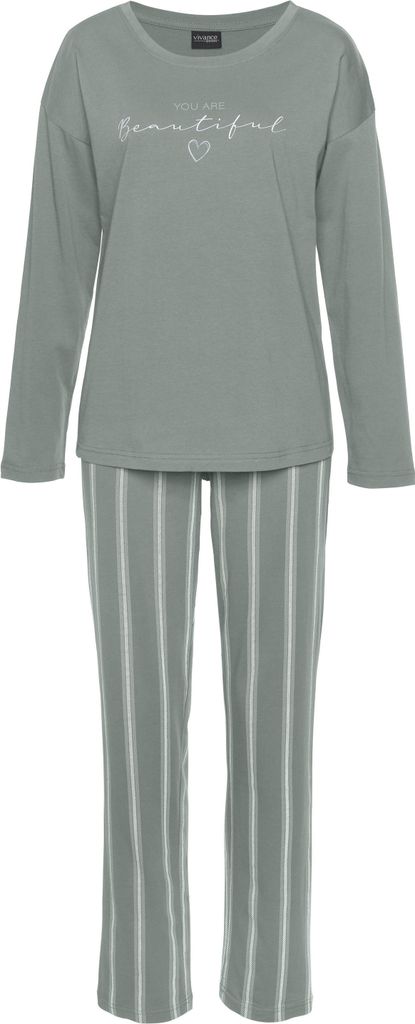 Vivance Dreams Pyjama 2 -teilig grün gestreift Größe 40/42