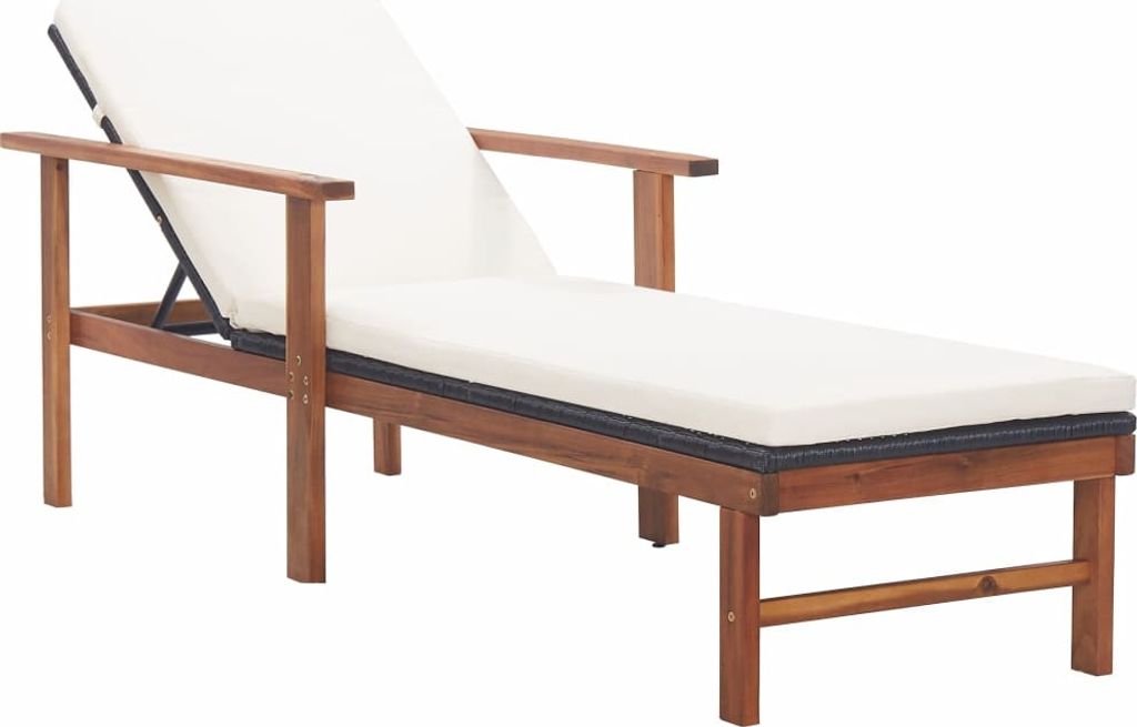Lettino con cuscino in poly rattan acacia legno massiccio Immagine del prodotto 