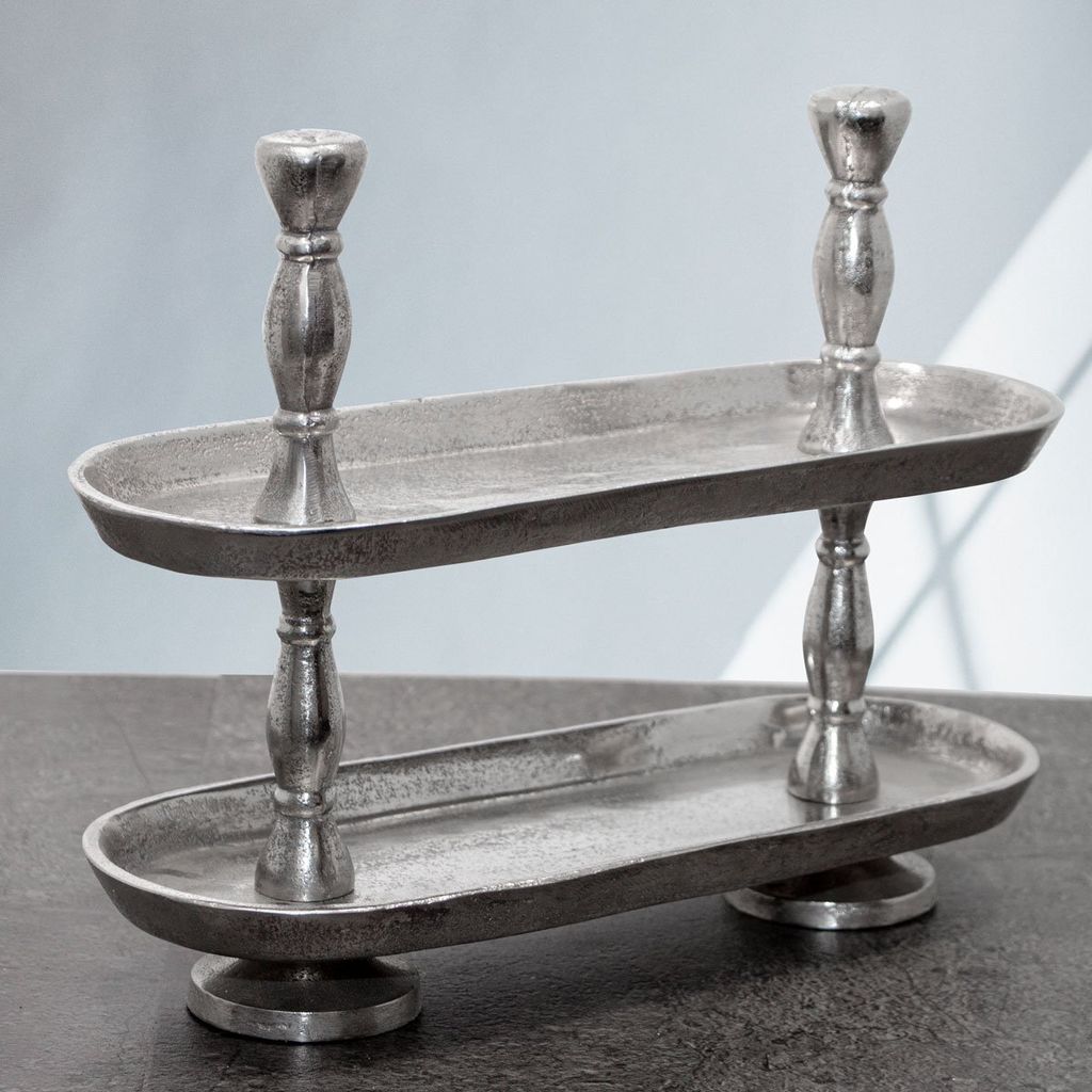Etagere, 2 Etagen, Rechteckig, oval, Aluminium, Tragegriff, Auslage