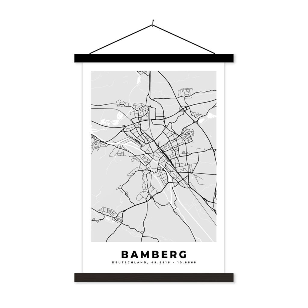 MuchoWow Textilposter Karte - Bamberg - Deutschland - Karte - Stadtplan 120x180 cm mit schwarzem Rahmen - Fotos