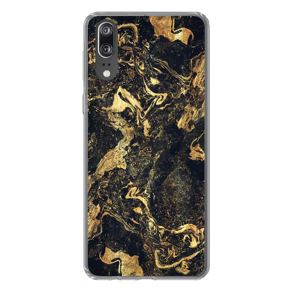 MuchoWow Handyhülle Schutzhülle Hülle für Huawei P20 Marmor - Luxus - Gold Silikon Softcase Handy Hülle - Hardcover