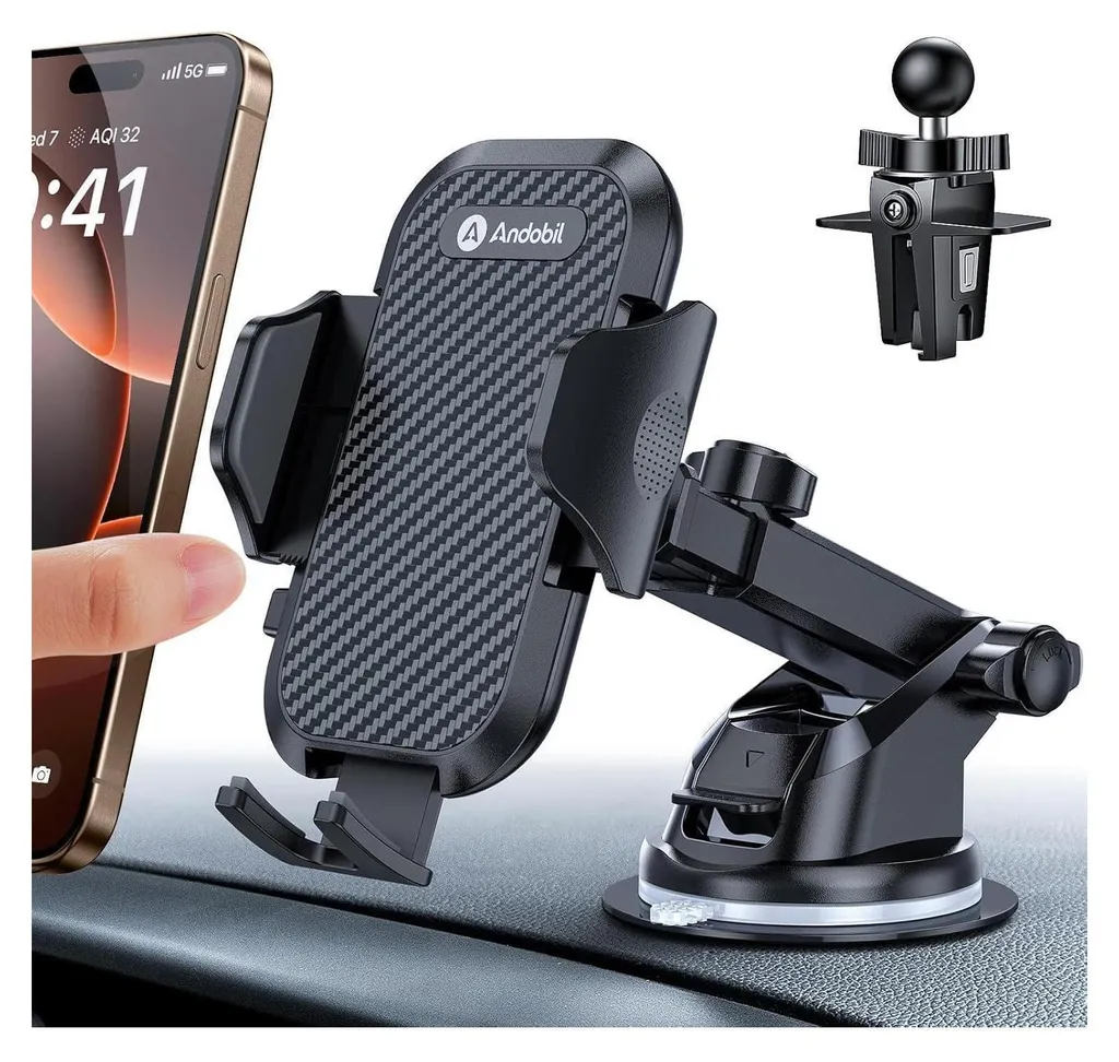 Andobil Support Téléphone Voiture 3-en-1 Ventouse et Grille d'Aération